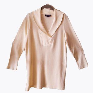 ROAMAN'S Thermal Shawl Collar Button Detail Long Sleeve Cream Tunic